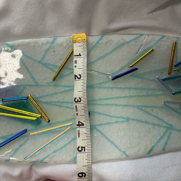 MCM Contemporary Abstract Art Elongated Oval Fused Glass Piece Decor Piece - Picture 10 of 10